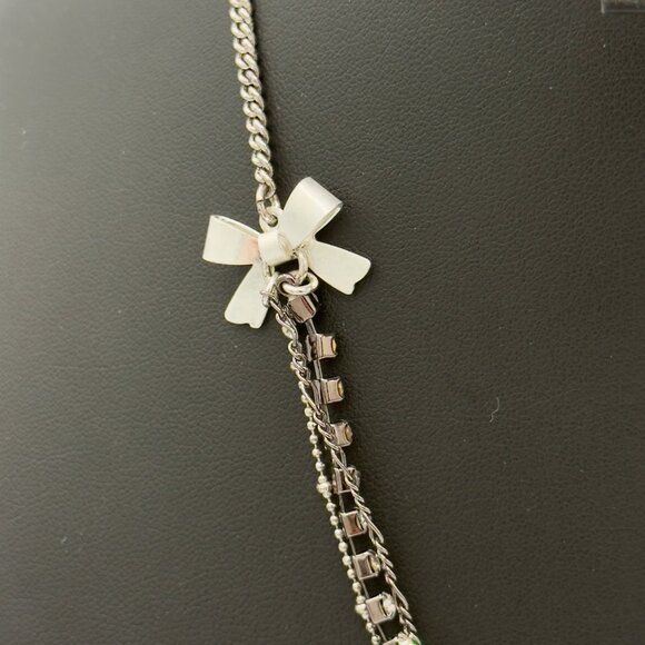 Betsey Johnson Layered Necklace Key Heart Pendants Rhinestones Bow Accents - Picture 8 of 15
